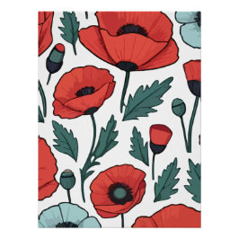 Póster Patrón de Ilustracion de las flores de adormidera 