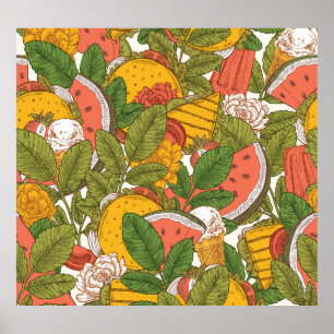 Póster Patrón de Ilustracion de vintage de comida de vera