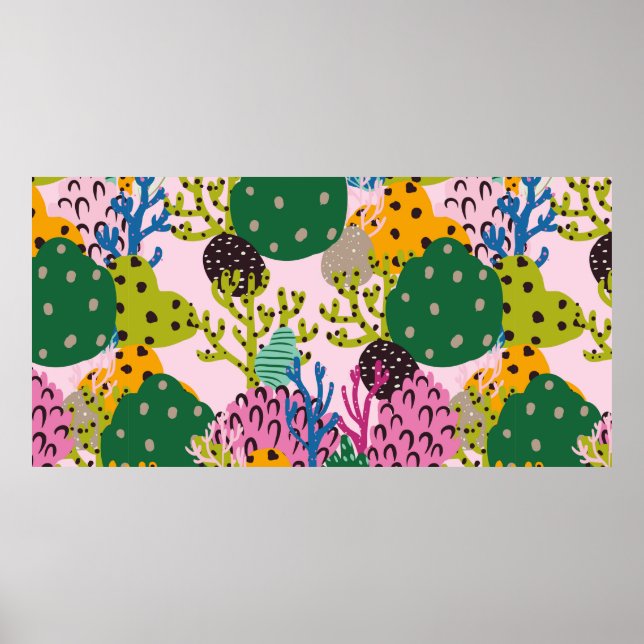 Póster Patrón de ilustración submarina brillante con herm (Frente)