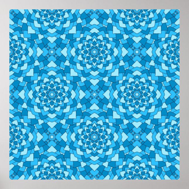 Póster Patrón de infiltración geométrica floral azul turq (Frente)