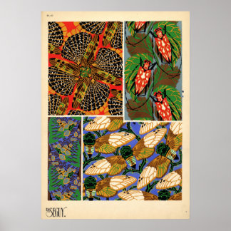 Póster Patrón De Insectos Vintage De Seguy Art Noveau