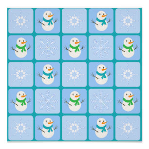 Póster Patrón de invierno de snowman y copos de nieve