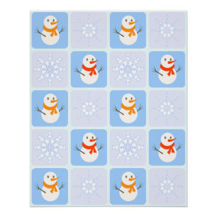 Póster Patrón de invierno de snowman y copos de nieve