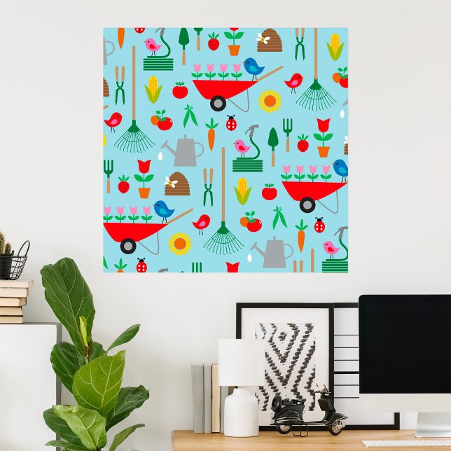 Póster Patrón de jardín flores de primavera y herramienta (Subido por el creador)