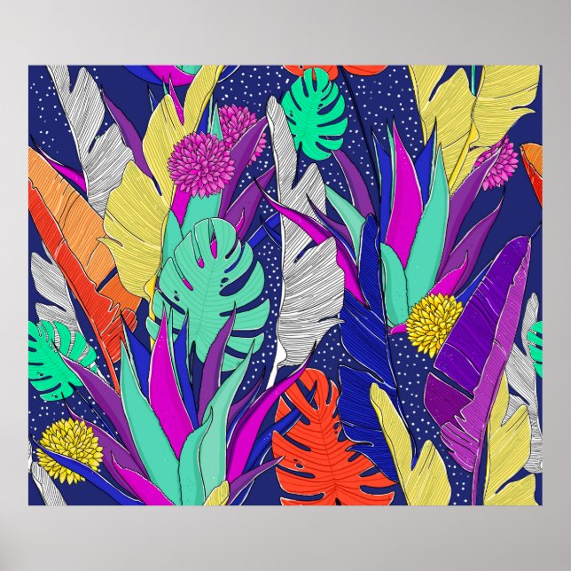 Póster Patrón de jungla de verano con colores brillantes. (Frente)