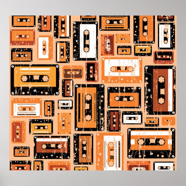 Póster Patrón de la cinta de cassette retro sin problemas (Frente)