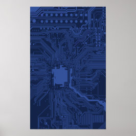 Póster Patrón de la tarjeta madre azul geek
