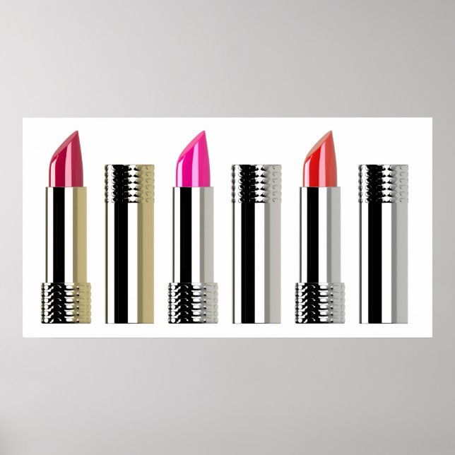 Póster Patrón de lápiz labial cosmetología de cromo rojo  (Frente)