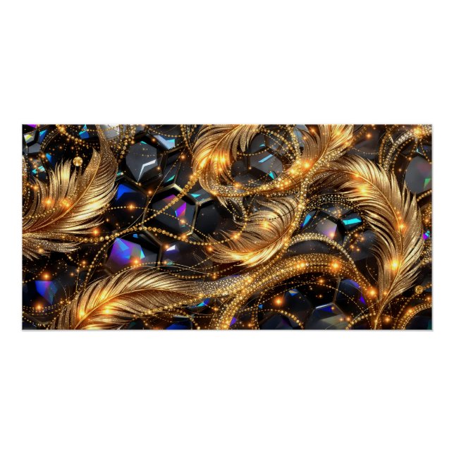 Póster Patrón de las plumas de oro de lujo y de la espuma (Anverso)