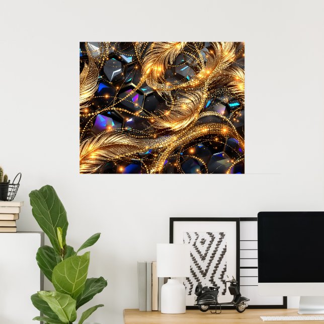 Póster Patrón de las plumas de oro de lujo y de la espuma (Oficina en casa)