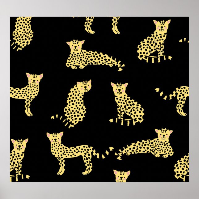 Póster Patrón de leopardo: chita de fondo negro (Frente)