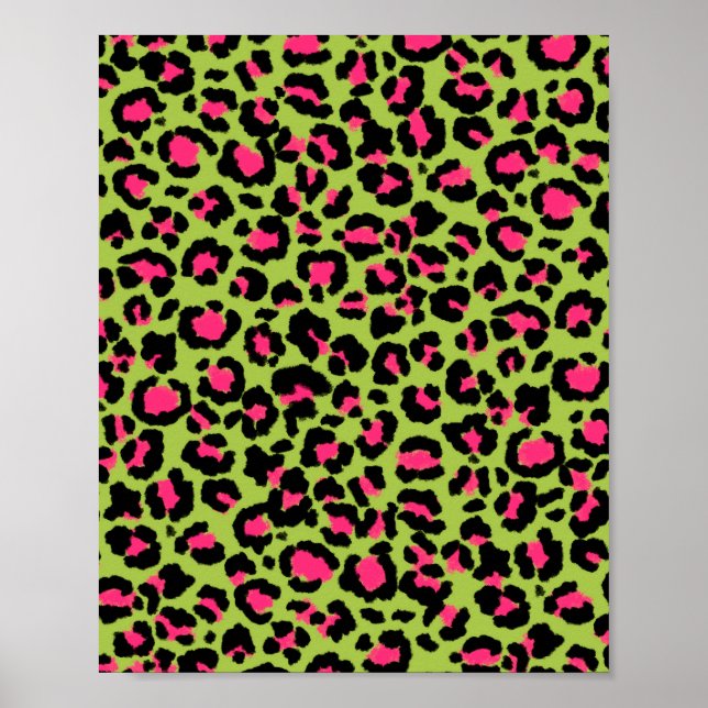 Póster Patrón de leopardo en frambuesa sobre verde lima (Frente)