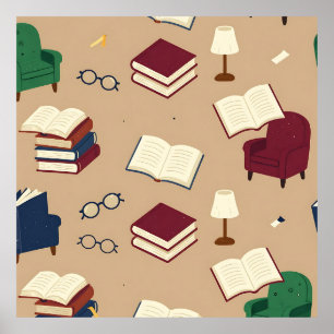 Póster Patrón de libros de rincón de lectura acogedor
