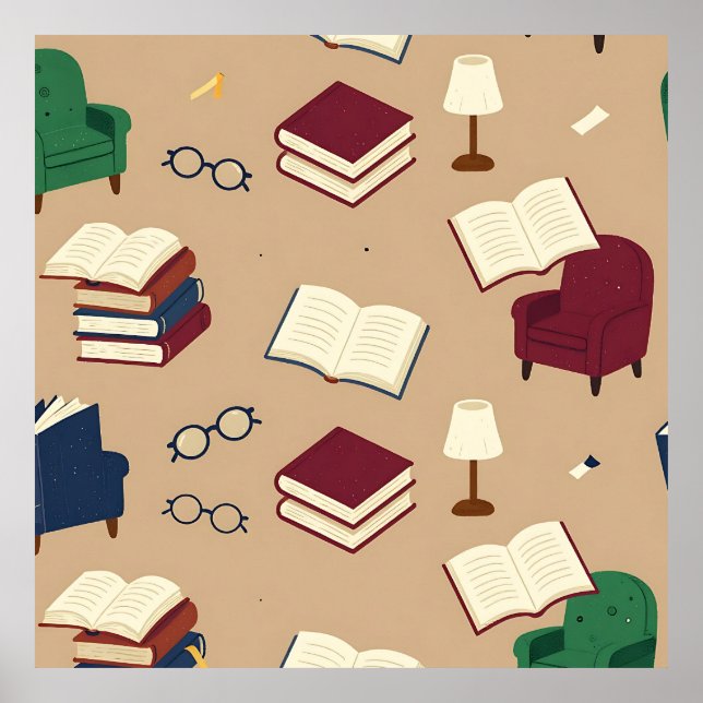 Póster Patrón de libros de rincón de lectura acogedor (Frente)