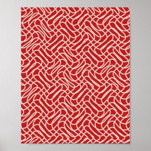 Póster Patrón de líneas abstractas de color rojo y crema