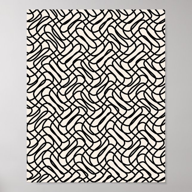 Póster Patrón de líneas abstractas en blanco y negro (Frente)