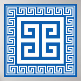 Póster Patrón de llave griega Diseño blanco y azul