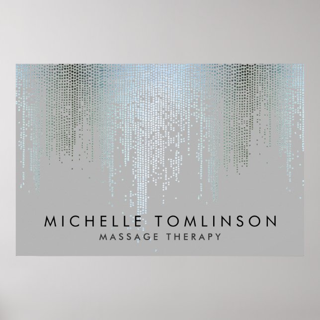 Póster Patrón de lluvia de confetti de plata azul de lujo (Frente)