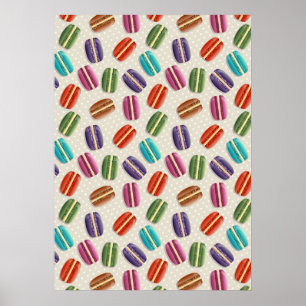 Póster Patrón de Macarones parisinos coloridos