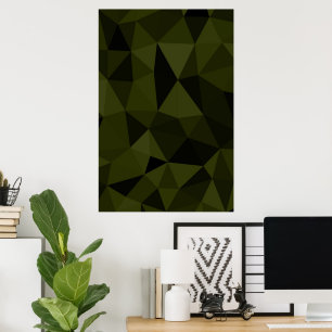 Póster Patrón de malla geométrica negro verde oscuro del 