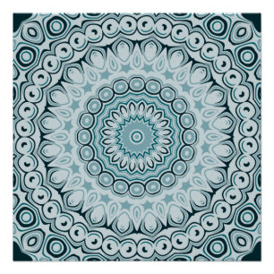 Póster Patrón de Mandala Azul y Gris Tormentoso