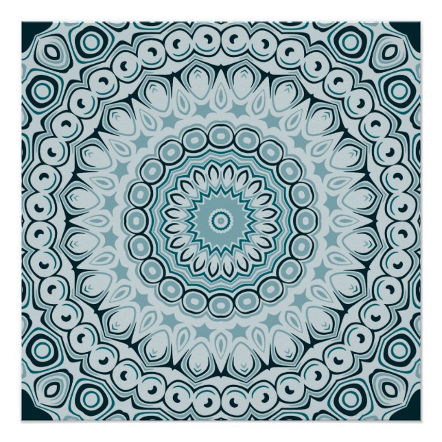 Póster Patrón de Mandala Azul y Gris Tormentoso (Anverso)