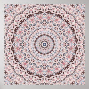 Póster Patrón de mandala boho rosa y azul