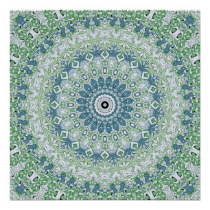 Póster Patrón de Mandala Costero Verde Mar y Azul