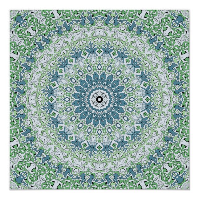 Póster Patrón de Mandala Costero Verde Mar y Azul (Anverso)