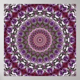 Póster Patrón de mandala de caleidoscopio rosa amatista