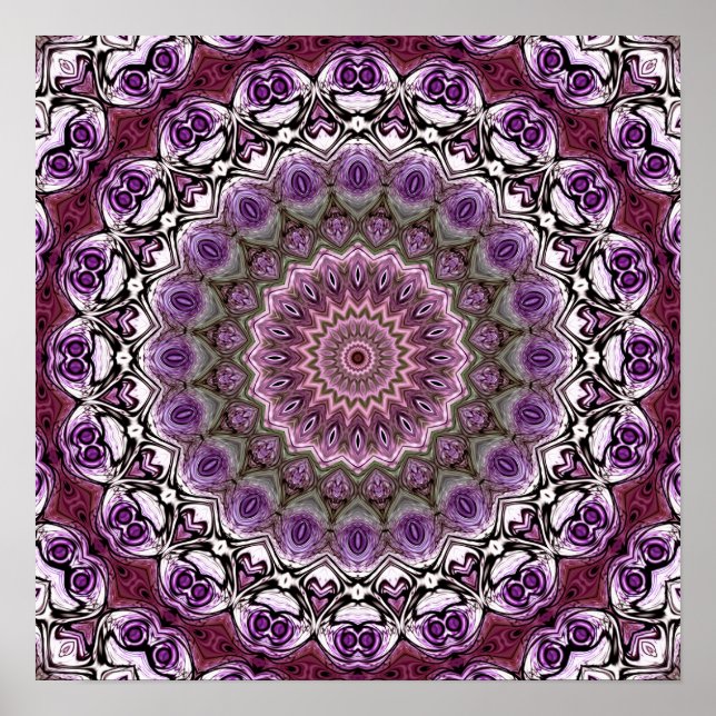 Póster Patrón de mandala de caleidoscopio rosa amatista (Frente)