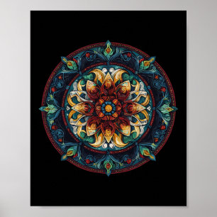 Póster Patrón de Mandala de Círculo Místico de Loto Flora