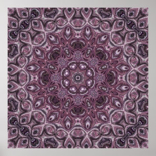 Póster Patrón de mandala de mármol de lavanda y ciruela