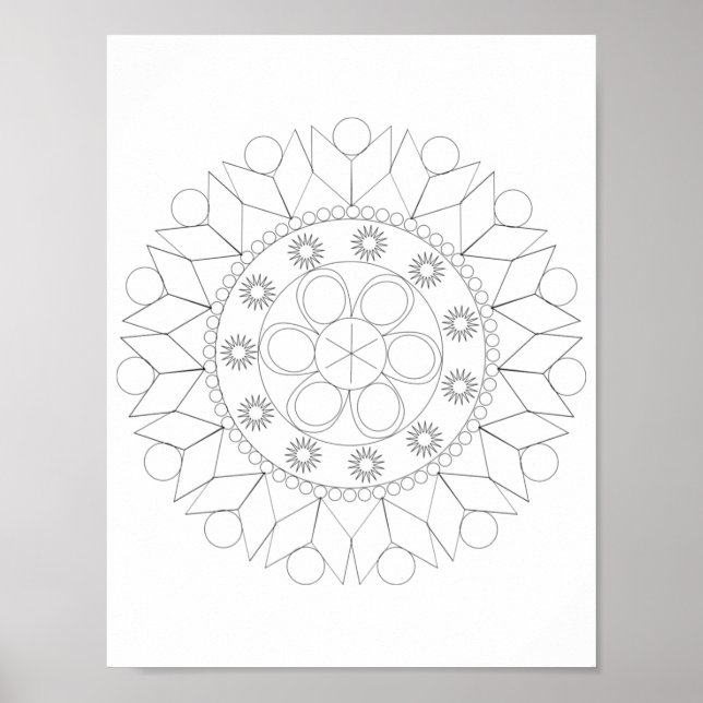 Póster - Patrón de Mandala Elegante para Colorear (Frente)
