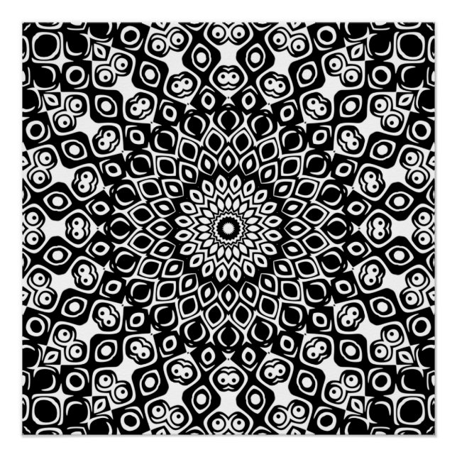 Póster Patrón de Mandala en blanco y negro (Anverso)