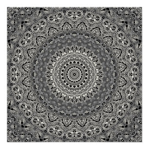 Póster Patrón de Mandala Geométrica en Blanco y Negro