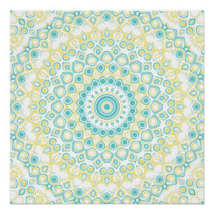 Póster Patrón de Mandala Geométrico Verde Azul y Amarillo