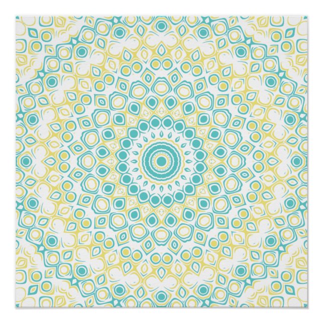 Póster Patrón de Mandala Geométrico Verde Azul y Amarillo (Anverso)