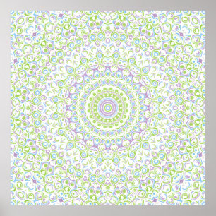 Póster Patrón de mandala geométrico verde y azul