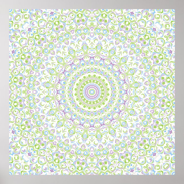 Póster Patrón de mandala geométrico verde y azul (Frente)