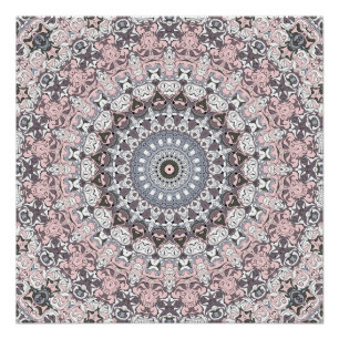 Póster Patrón de Mandala gris rosa y blanco