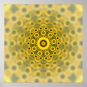 Póster Patrón de Mandala Hippy Sunflower Fractal