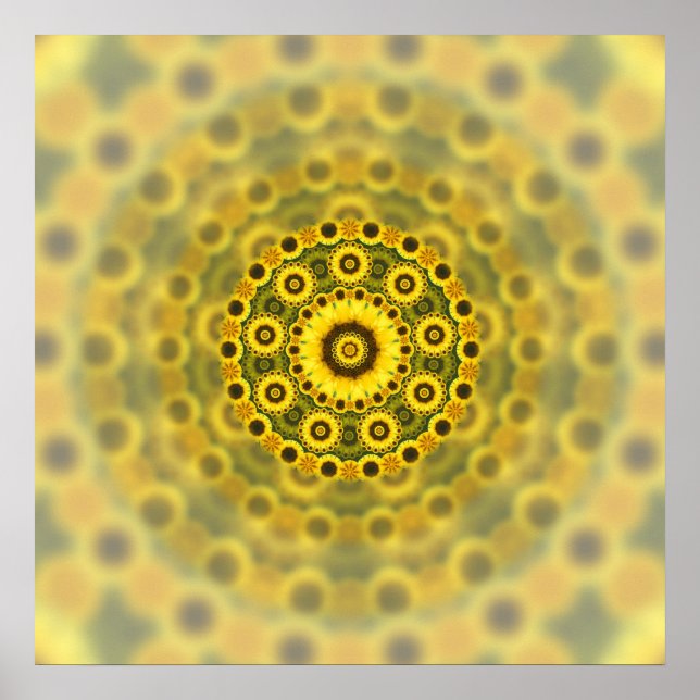 Póster Patrón de Mandala Hippy Sunflower Fractal (Frente)