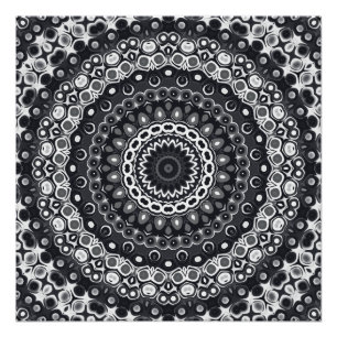 Póster Patrón de Mandala Monocromo Blanco y Negro