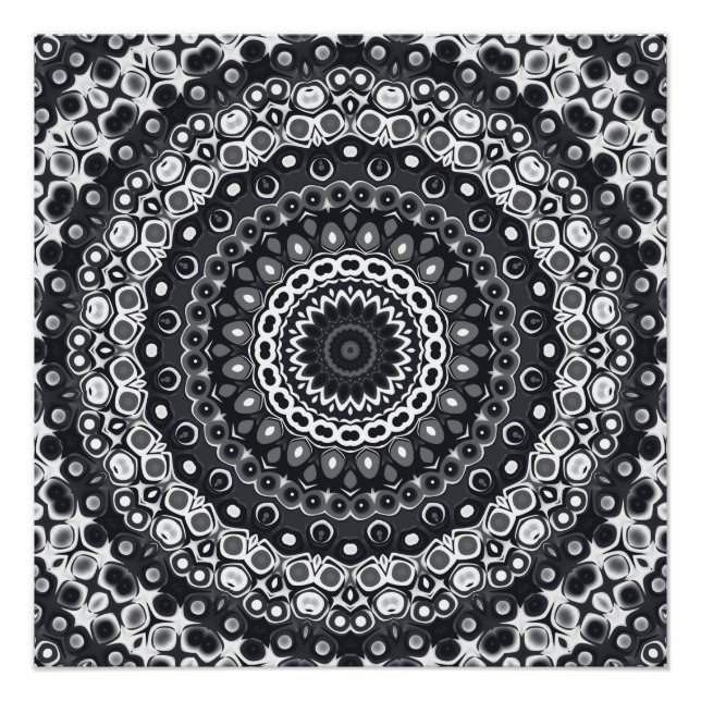 Póster Patrón de Mandala Monocromo Blanco y Negro (Anverso)