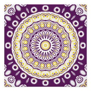 Póster Patrón de Mandala morado y dorado