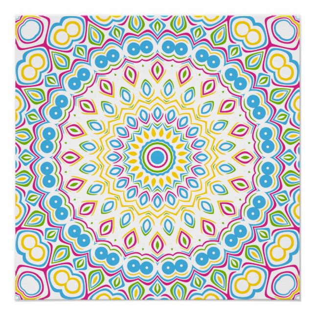 Póster Patrón de Mandala Multicolor Colorido (Anverso)