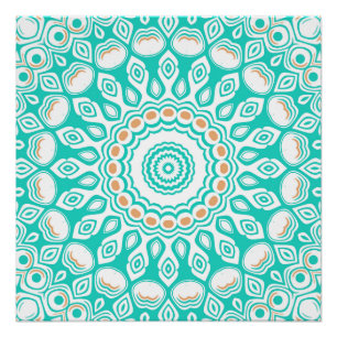 Póster Patrón de Mandala Oceánico Turquesa y Beige