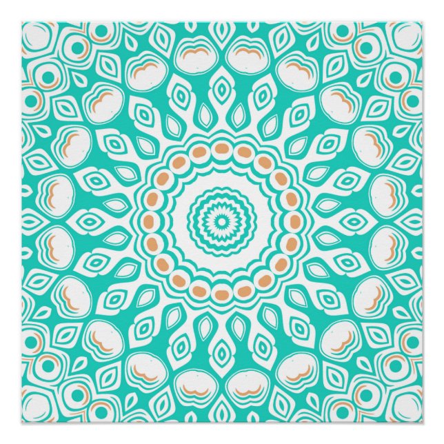 Póster Patrón de Mandala Oceánico Turquesa y Beige (Anverso)