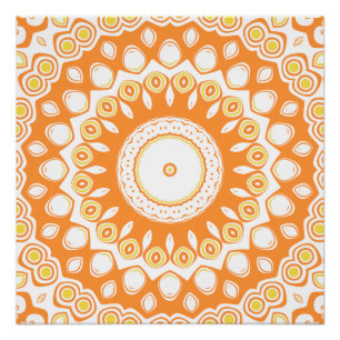 Póster Patrón de Mandala Radiante Naranja y Amarillo
